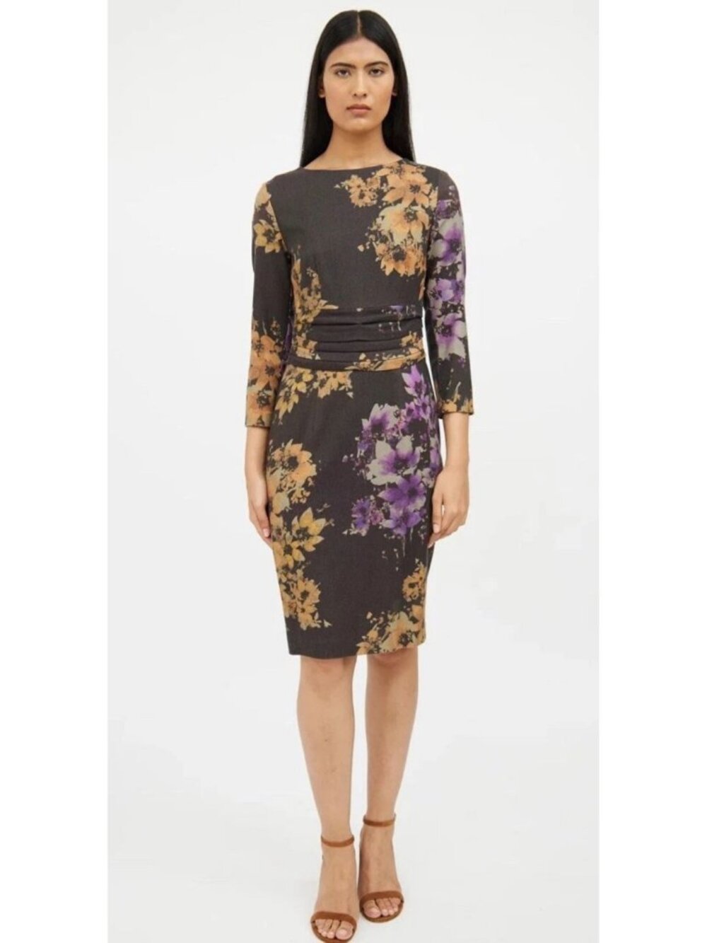 Etro Wool Floral Knee Length Dress Multi Size 42/ US 6